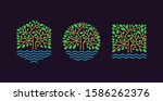 river tree logo flat line design | Shutterstock .eps vector #1586262376