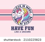 believe in magic  unicorn girls ... | Shutterstock .eps vector #2110225823