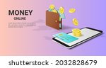 money online on mobile phone.... | Shutterstock .eps vector #2032828679