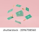 banknotes cash floating on pink ... | Shutterstock . vector #2096708560