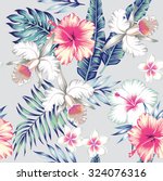 tropic exotic hibiscus flowers  ... | Shutterstock .eps vector #324076316