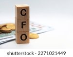 Small photo of CFO text representing Chief Financial Officer engraved on wooden blocks with customizable space for text. Copy space and Senior Management concept.