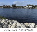 Rocks and pier at Kissimmee Lakefront Park 