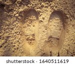 Shoe Print On Sand  Close Up...