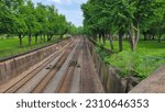 Small photo of Railroad tracks that bisect Allegheny Commons Park West, Pittsburgh, Pennsylvania