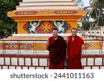 Small photo of Mundgod Tibetan Camp, Karnataka, India - 10 March 2024: A portrait of two buddhist monks(Monk) at the Drepuling Roseling Monastery.