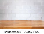 Empty table and white brick wall background, product display montage
