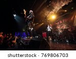 Small photo of ZAGREB, CROATIA - DECEMBER 01, 2017: Gogol Bordello American Gypsy punk band from the Lower East Side of Manhattan performing in Tvornica Kulture (Culture Factory) in Zagreb. Thomas Gobena on stage