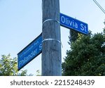 Small photo of Street signs of Olivia and Philander Streets in the Swisshelm Park neighborhood in Pittsburgh, Pennsylvania, USA