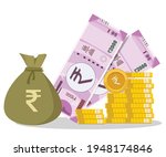 rupee bag  rupee note and coin... | Shutterstock .eps vector #1948174846