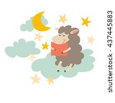 sleeping sheep with pillow on... | Shutterstock .eps vector #437445883