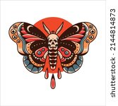 skull butterfly tattoo vector... | Shutterstock .eps vector #2144814873
