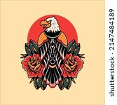 eagle and roses tattoo vector... | Shutterstock .eps vector #2147484189