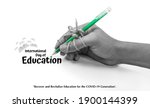 Small photo of pen tightly knotted with hand. creative card idea for study, Perseverance, diligence, persistence, International Education Day, 24 January, Recover and revitalize education for the COVID 19 generation