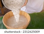 Small photo of Preparing sticky rice in steamer for cook ,Sticky rice with mango , glutinous rice , northeastern of thailand food.