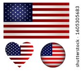 set american flag  american... | Shutterstock .eps vector #1605305683