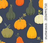 colorful pumpkins of various... | Shutterstock .eps vector #2036991710