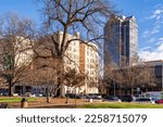 Small photo of Raleigh, North Carolina USA-02 06 2023: Tall City Buildings Beside Nance Square Park in Downtown Raleigh.