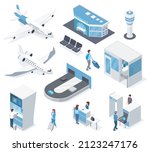 isometric airport elements ... | Shutterstock .eps vector #2123247176