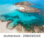 Small photo of Nissi Beach in Ayia Napa, clean aerial photo of famous tourist beach in Cyprus, the place is a known destination on island and is formed from a smaller island just near the main shore