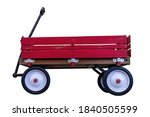 Vintage Wood Rail Red Wagon on White Background