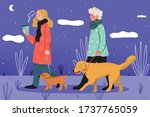 people walking the dog concept  | Shutterstock .eps vector #1737765059