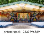 Small photo of San Marcos La Laguna, Guatemala- May 21, 2023: Colorful mural on stage walls in San Marcos La Laguna, Guatemala