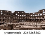 Interior view of an ancient amphitheater of the Colosseum, in Rome, Italy