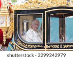 Small photo of London, UK. 5th May 2023. King Charles III and Camilla, Queen Consort travelling in the Diamond Jubilee Coach built in 2012 to commemorate the 60th anniversary of the reign of Queen Elizabeth II.