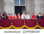 Small photo of London, UK. 6th May 2023. King Charles III and Queen Camilla and other Royal Family Members on the Buckingham Palace balcony during the Coronation of King Charles III and Queen Camilla