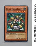 Small photo of Yogyakarta, Indonesia. February 5, 2022: A collection of photos of Yu Gi Oh's card collection. Trading Card Game is a Japanese collectible card game created and published by Konami.