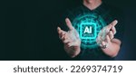 Small photo of Chatbot Chat with AI, Artificial Intelligence. man using technology smart robot AI, artificial intelligence by enter command prompt for generates something, Futuristic technology transformation.