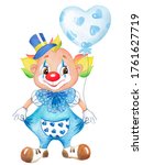 Watercolor  Cheerful Clown In...