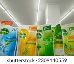 Small photo of Mataram-Indonesia - 5 May 2023: Dettol refill bodywash products on the shelves at Alfamart minimarket. Dettol is a famous brand for antiseptic germicide and health care.