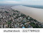 Small photo of Aerial view of Varanasi city with Ganges river, ghats, the houses in Varanasi, Banaras, Uttar Pradesh, India
