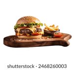 Classic cheeseburger on wood...