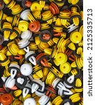 Small photo of Macro photography of plastic multi-colored clips for a car. Car clips, plastic fasteners, colorful plastic clips close-up.Car clips and fasteners close-up.