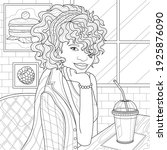 black girl in cafe.coloring... | Shutterstock .eps vector #1925876090