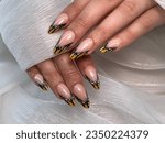 Butterfly nails french black, white and yellow design on acrylic nails