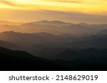 Layers upon layers of mountain ridges in the sunset light, Great Smoky Mountains