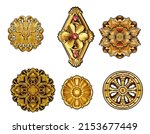 Geometric pattern; golden baroque and  ornament elements for print
