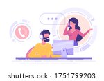 man with headset is sitting at... | Shutterstock .eps vector #1751799203