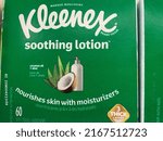 Small photo of Grovetown, Ga USA - 06 05 22: Retail store shelf Kleenex Tissue soothing lotion
