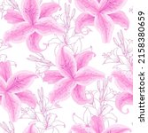 seamless pattern with pink lily ... | Shutterstock .eps vector #2158380659
