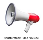 Red and white bullhorn public address megaphone isolated on white background