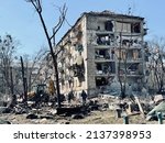Small photo of Kyiv, Ukraine - 18 March 2022: The aftermath of Russian artillery shelling. The rocket hit an area of residential buildings in one of Kyiv's districts Podil.