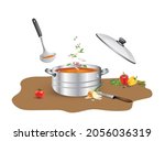 vegetable soup  broth  stew in... | Shutterstock .eps vector #2056036319