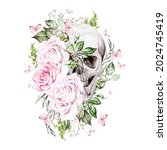 Beautiful Watercolor Skull With ...