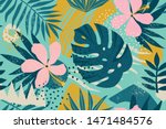 tropical flowers mid century... | Shutterstock .eps vector #1471484576
