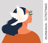 girl and dove of peace. a young ... | Shutterstock .eps vector #2170174663